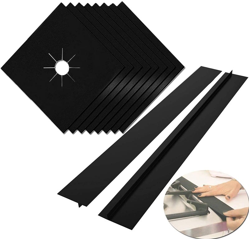 MSDADA Stove Covers, 8 Pcs 0.2 mm 10.6" x 10.6" Gas Range Protectors with 2 Pcs 21â€ Silicone Gap Cover Keep Stove Clean, Double Thickness, Reusable, Non-Stick, Easy to Clean - Image 1